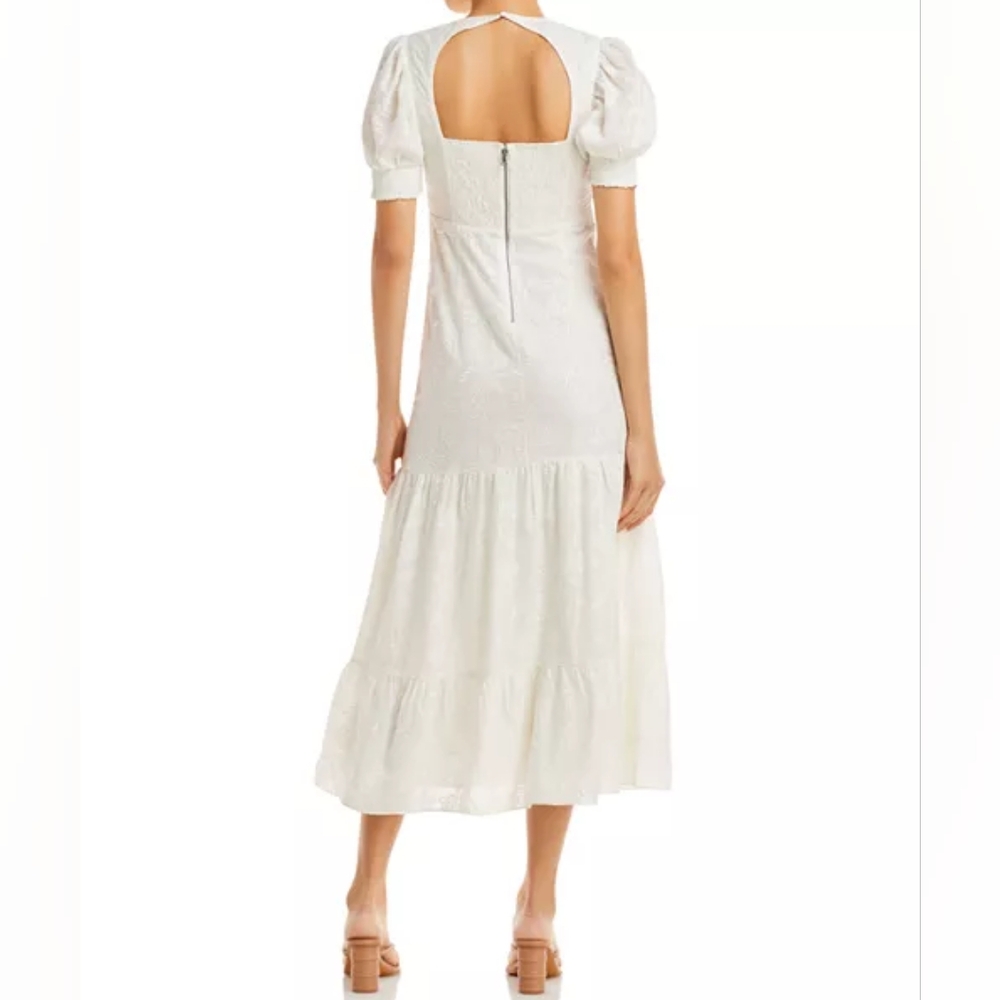 NWOT Alice & Olivia White Puff Sleeve Cotton Embroidered Midi Dress Sz 6 - Picture 2 of 8